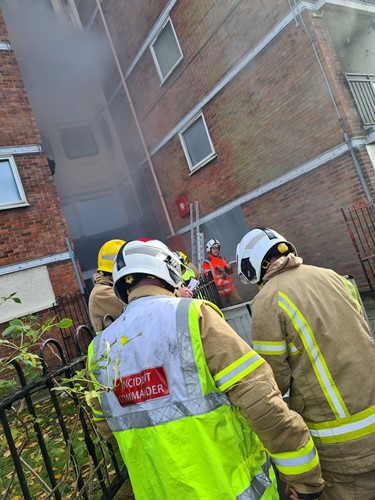 Incident Commanders at a high rise training exercise in Kirkby.
