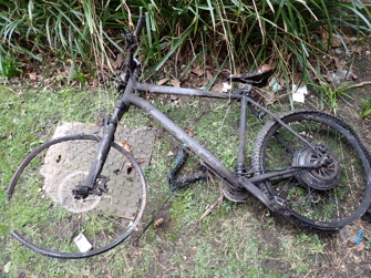 Photo of a burnt converted e-bike that caught fire